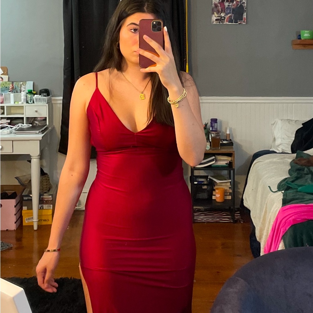 Elegant Red Dress, Formal, Wedding, Prom, Sorority, Dance , Slit , Small/Medium